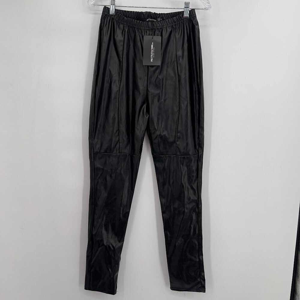 PrettyLittleThing Black Faux Leather Panelled Pants - Size 12  NWT